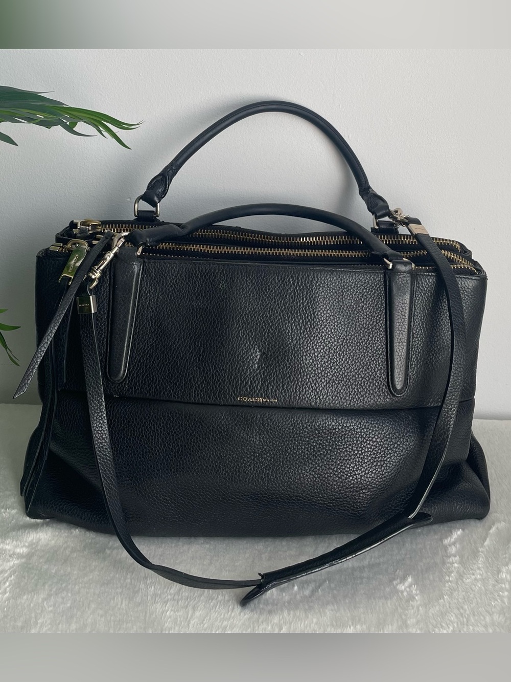 Coach Black Pebbled Leather Shoulder Satchel